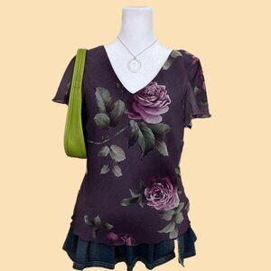 vintage 90s purple floral whimsygoth grunge top